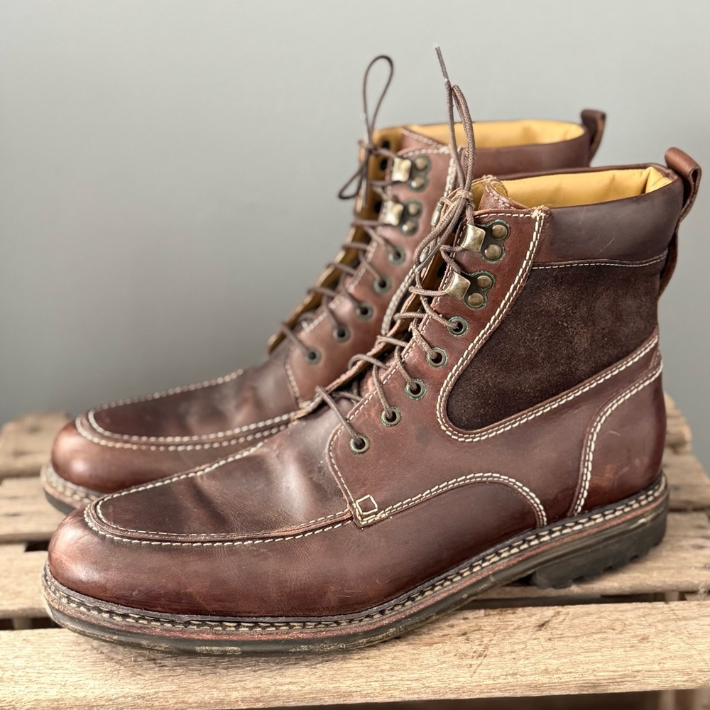 Johnston‎ & Murphy Barrett Moc Toe boots in brown leather Size 11.5 A32